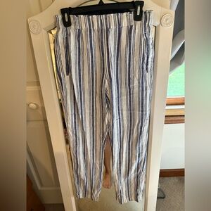 Sigrid Olsen XS Small Pull on Linen Blend Pants Lagenlook Blue White Stripe